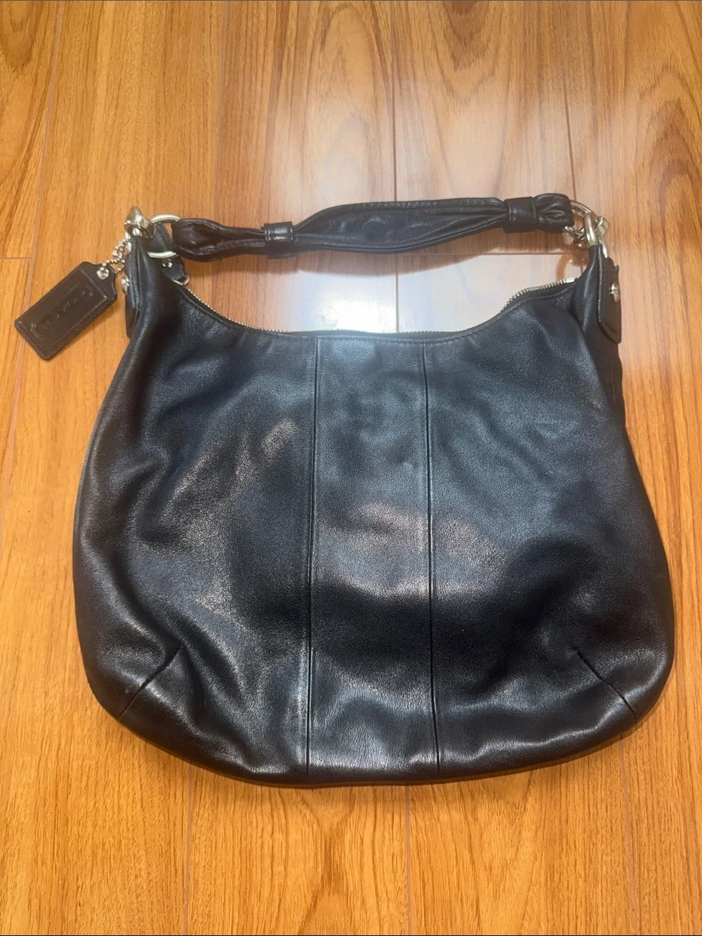 Coach Black Leather Hobo with Silver-Tone Accent